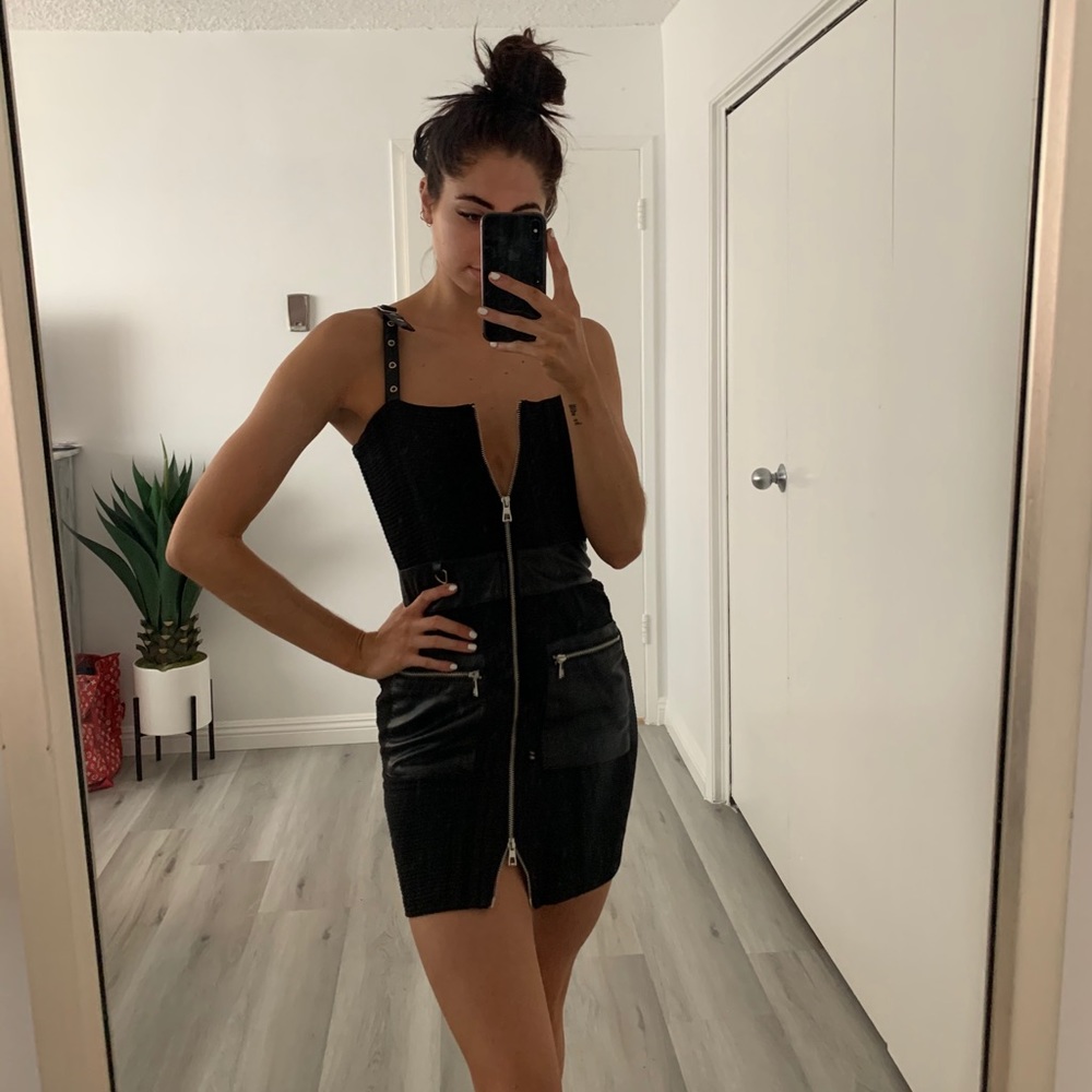 Greg Ribbed and Leather Mini Dress
